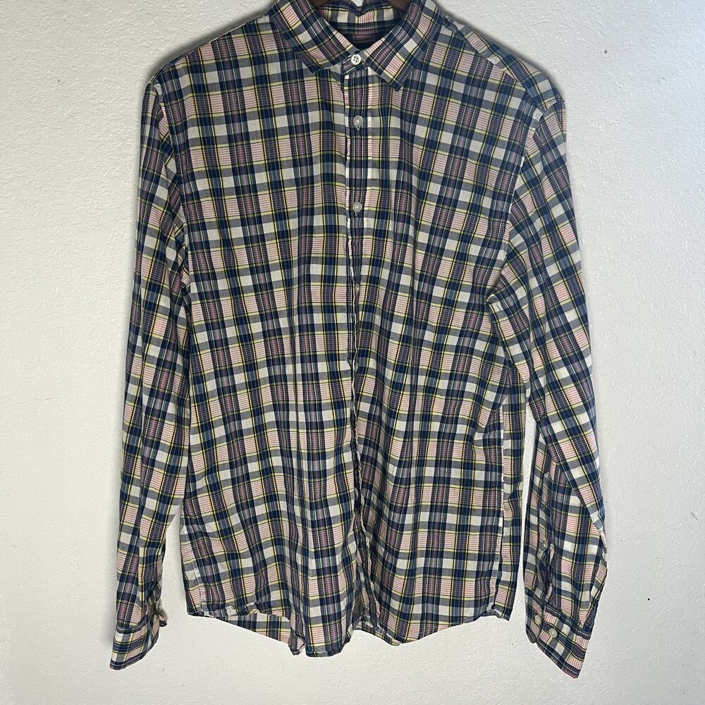 Banana Republic Shirt Men Medium Multi Check Button Up Luxe Flannel Preppy Grant